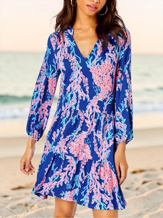 Lilly Pulitzer Dresses & Skirts - LILLY PULITZER Women's TRACI L/S Dress BOREALIS BLUE SWIM ON OVER XL NWT